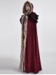 Gothic Style Luxury Fur Collar Shoulders Unique Multi Layer Design Retro Women's Red Winter Wool Hooded Long Cape