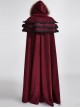 Gothic Style Luxury Fur Collar Shoulders Unique Multi Layer Design Retro Women's Red Winter Wool Hooded Long Cape