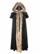 Gothic Style Warm Fur Collar Shoulder Multi Layer Design Retro Women's Black Winter Hooded Long Cape
