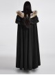 Gothic Style Warm Fur Collar Shoulder Multi Layer Design Retro Women's Black Winter Hooded Long Cape