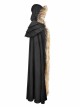 Gothic Style Warm Fur Collar Shoulder Multi Layer Design Retro Women's Black Winter Hooded Long Cape