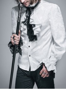 Gothic Style Handsome Lace Jacquard Lace Front Center Gorgeous Gem Embellishment Men's Black And White Collar Ornaments