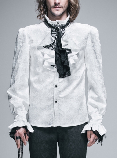 Gothic Style Handsome Lace Jacquard Lace Front Center Gorgeous Gem Embellishment Men's Black And White Collar Ornaments