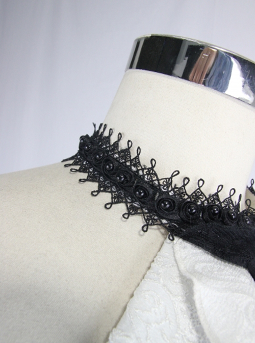 Gothic Style Handsome Lace Jacquard Lace Front Center Gorgeous Gem Embellishment Men's Black And White Collar Ornaments