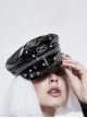 Punk Style Cool Glossy Front Spiked Metal Pattern Women's Black Leather Hat