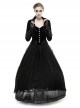 Gothic Style Retro Layered Lapel Velvet Gorgeous Long Tail Exquisite Lace Elegant Black Long Sleeves Coat