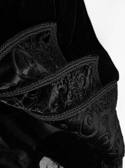 Gothic Style Retro Layered Lapel Velvet Gorgeous Long Tail Exquisite Lace Elegant Black Long Sleeves Coat
