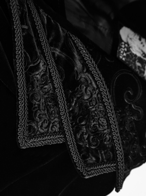 Gothic Style Retro Layered Lapel Velvet Gorgeous Long Tail Exquisite Lace Elegant Black Long Sleeves Coat