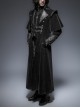 Gothic Style Vintage Pressed Leather Splicing Metal Buckle Decoration Mysterious Black Long Sleeves Coat
