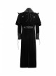 Gothic Style Vintage Pressed Leather Splicing Metal Buckle Decoration Mysterious Black Long Sleeves Coat