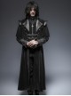 Gothic Style Vintage Pressed Leather Splicing Metal Buckle Decoration Mysterious Black Long Sleeves Coat