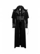Gothic Style Vintage Pressed Leather Splicing Metal Buckle Decoration Mysterious Black Long Sleeves Coat