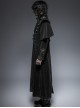 Gothic Style Vintage Pressed Leather Splicing Metal Buckle Decoration Mysterious Black Long Sleeves Coat