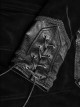 Gothic Style Vintage Pressed Leather Splicing Metal Buckle Decoration Mysterious Black Long Sleeves Coat