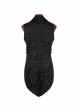 Gothic Style Elegant Lapel Flocked Pattern Exquisite Double Breasted Design Retro Swallowtail Hem Black Vest