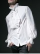 Gothic Style Gorgeous Ruffled High Collar Retro Exquisite Bow Tie Elegant White Chiffon Lantern Sleeves Shirt