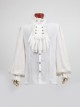 Gothic Style Gorgeous Ruffled High Collar Retro Exquisite Bow Tie Elegant White Chiffon Lantern Sleeves Shirt