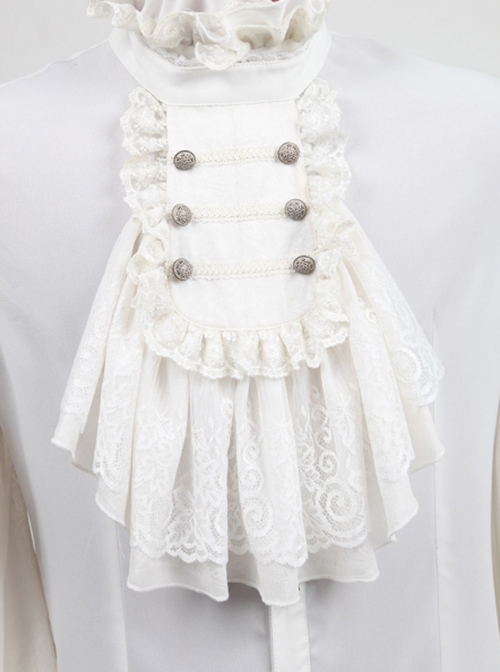 Gothic Style Gorgeous Ruffled High Collar Retro Exquisite Bow Tie Elegant White Chiffon Lantern Sleeves Shirt