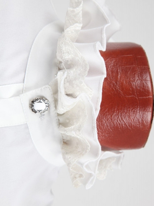 Gothic Style Gorgeous Ruffled High Collar Retro Exquisite Bow Tie Elegant White Chiffon Lantern Sleeves Shirt
