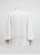 Gothic Style Gorgeous Ruffled High Collar Retro Exquisite Bow Tie Elegant White Chiffon Lantern Sleeves Shirt