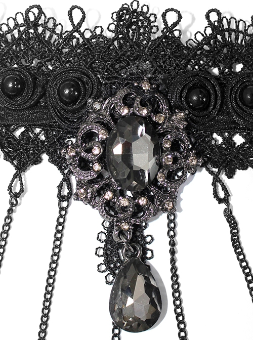 Punk Style Sexy Lace Metal Chain Splicing Finger Sleeves Front Center Diamond Decoration Ladies Adjustable Finger Chain