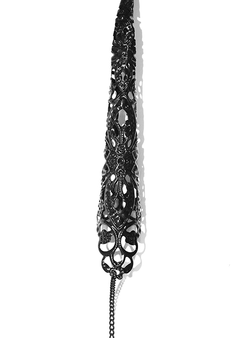 Punk Style Sexy Lace Metal Chain Splicing Finger Sleeves Front Center Diamond Decoration Ladies Adjustable Finger Chain