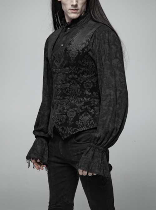 Gothic Style Exquisite Jacquard Dark Pattern Retro Metal Buckle Palace Black Gentleman Slim Vest