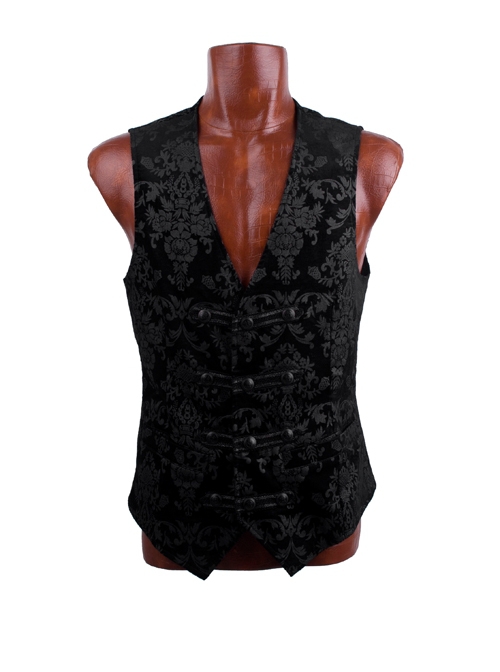 Gothic Style Exquisite Jacquard Dark Pattern Retro Metal Buckle Palace Black Gentleman Slim Vest