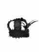 Gothic Style Exquisite Lace Side Feather Rose Pattern Bottom Clip Ladies Black Mini Leather Crown Headdress