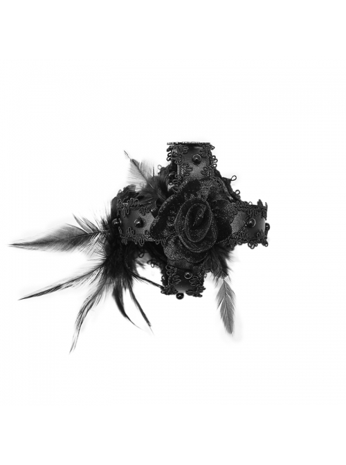 Gothic Style Exquisite Lace Side Feather Rose Pattern Bottom Clip Ladies Black Mini Leather Crown Headdress