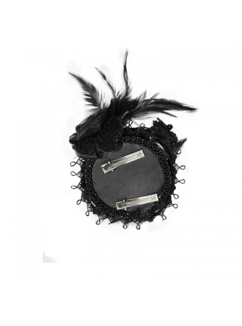 Gothic Style Exquisite Lace Side Feather Rose Pattern Bottom Clip Ladies Black Mini Leather Crown Headdress