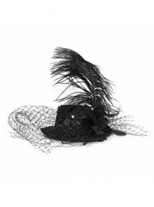 Gothic Style Elegant Chiffon Rose Detachable Large Feather Black Ladies Mini Hat Headdress