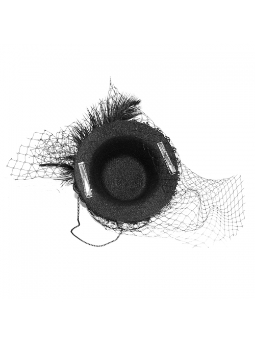 Gothic Style Elegant Chiffon Rose Detachable Large Feather Black Ladies Mini Hat Headdress