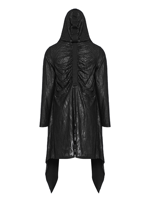 Gothic Style Dark Decadent Knitted Material Small Barbell Rope Design Black Loose Hooded Long Coat