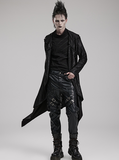 Gothic Style Dark Decadent Knitted Material Small Barbell Rope Design Black Loose Hooded Long Coat