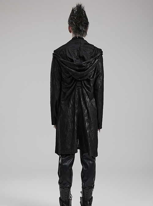 Gothic Style Dark Decadent Knitted Material Small Barbell Rope Design Black Loose Hooded Long Coat