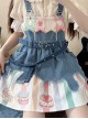Cow Party Series Cute Colorful Cake Party Print Blue Denim Spice Sweet Lolita Suspender Skirt Belt Leg Sleeves Dress Set