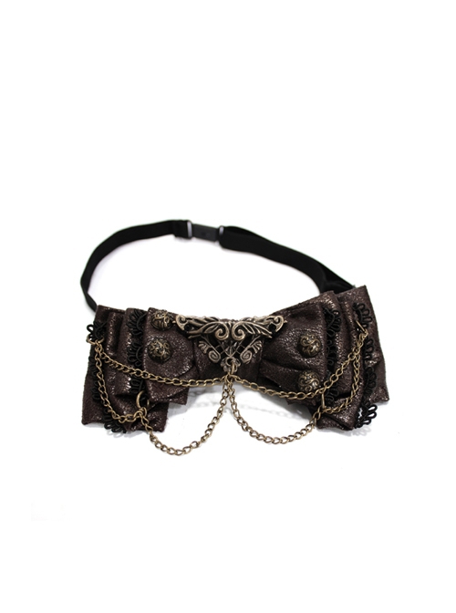 Gothic Style Personality Crack Bow Tie Adjustable Elastic Buckle Brown Metal Decoration Women's Necklaces