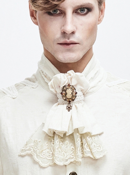 Punk Style Elegant Tassel Jacquard Splicing Lace Front Center Gem Embellishment White Neutral Collar