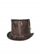 Punk Style Distressed Leather Front Center Metal Rivet Decoration Brown Unisex Mid Hat