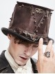Punk Style Distressed Leather Front Center Metal Rivet Decoration Brown Unisex Mid Hat
