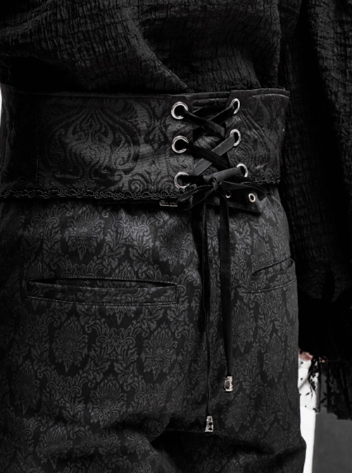 Gothic Style Gorgeous Three-Dimensional Jacquard Front Center Solid Wool Detachable Zipper Black Rope Belt