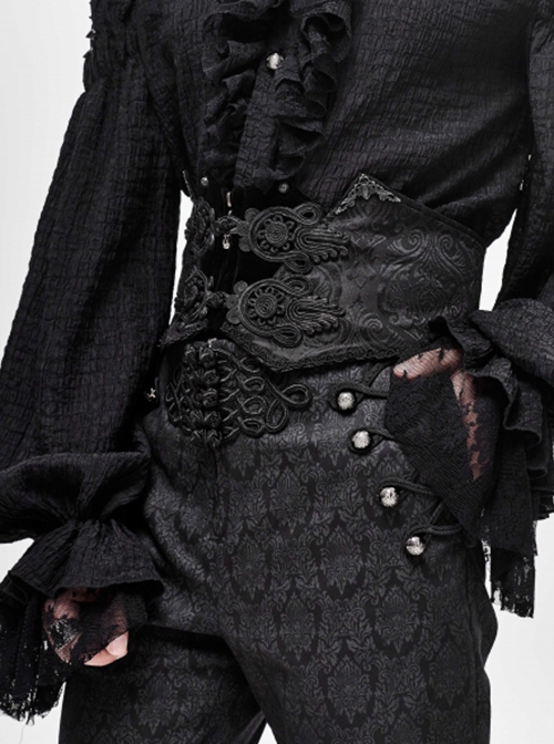 Gothic Style Gorgeous Three-Dimensional Jacquard Front Center Solid Wool Detachable Zipper Black Rope Belt
