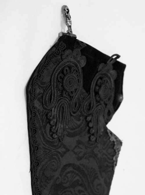 Gothic Style Gorgeous Three-Dimensional Jacquard Front Center Solid Wool Detachable Zipper Black Rope Belt