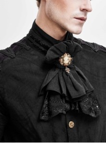 Gothic Elegant Tassel Jacquard Stitching Lace Hem Bottom Pin Clip Black Neutral Collar