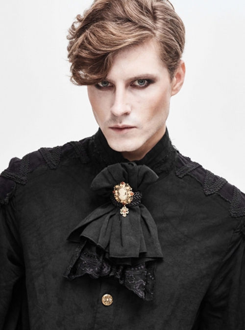 Gothic Elegant Tassel Jacquard Stitching Lace Hem Bottom Pin Clip Black Neutral Collar