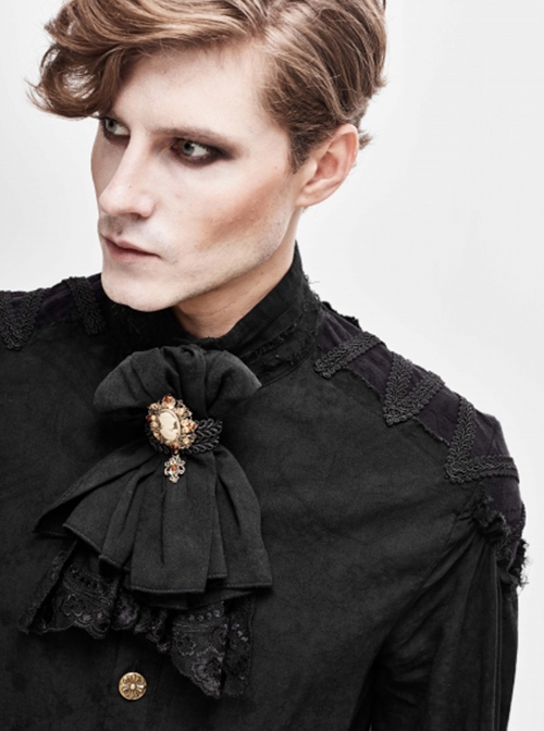 Gothic Elegant Tassel Jacquard Stitching Lace Hem Bottom Pin Clip Black Neutral Collar