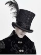 Gothic Style Gentleman High Top Lace Ribbon Front Center Red Glass Diamond Side Feather Black Hat