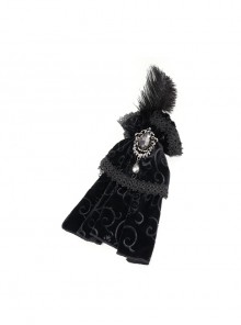 Gothic Style Exquisite Embossed Velvet With Brooch Feather Decoration Black Gorgeous Collar