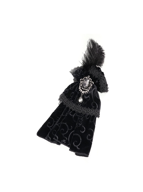 Gothic Style Exquisite Embossed Velvet With Brooch Feather Decoration Black Gorgeous Collar